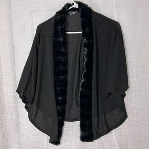 vtg Simply Irresistible,cardigan, faux fur trim,black,sheer,batwing,fairy L -XL